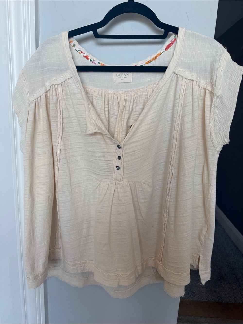 Cream Textured Button-Front Boho Blouse